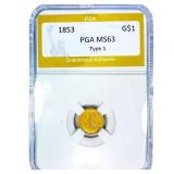 1853 Rare Gold Dollar PGA MS63