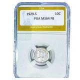 1929-S Mercury Silver Dime PGA MS64 FB