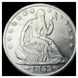 1853 Arrows/Rays Silver Seated Liberty Half  Doll