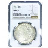 1921-S Morgan Silver Dollar NGC MS63