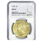 1924 Silver Peace Dollar NGC MS63
