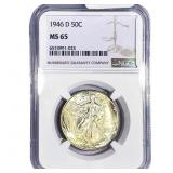 1946-D Walking Liberty Half Dollar NGC MS65