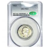 1953 Washington Silver Quarter CAC PR64
