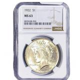1922 Silver Peace Dollar NGC MS63