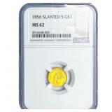 1856 Rare Gold Dollar NGC MS62 Slanted 5