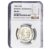 1950-D Booker T Half Dollar NGC MS66+