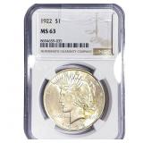 1922 Silver Peace Dollar NGC MS63