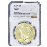 1924 Silver Peace Dollar NGC MS63