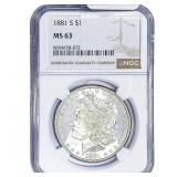 1881-S Morgan Silver Dollar NGC MS63