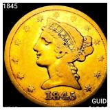 1845 $5 Gold Half Eagle NEARLY UNCIRCULATED