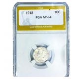 1918 Mercury Silver Dime PGA MS64