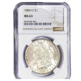 1884-O Morgan Silver Dollar NGC MS63