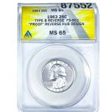 1963 Washington Silver Quarter ANACS MS65 Type B