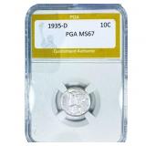 1935-D Mercury Silver Dime PGA MS67