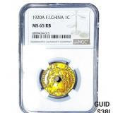 1920A French Indochina1 Cent NGC MS65 RB