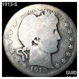 1913-S Barber Quarter NICELY CIRCULATED