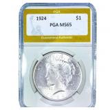 1924 Silver Peace Dollar PGA MS65