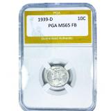 1939-D Mercury Silver Dime PGA MS65 FB
