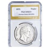 1835 German States BAVARIA Silver Thaler PGA MS63+