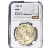 1922 Silver Peace Dollar NGC MS64
