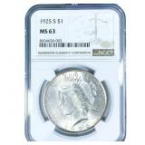 1925-S Silver Peace Dollar NGC MS63