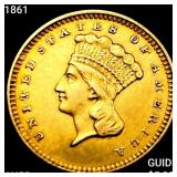 1861 Rare Gold Dollar CHOICE AU