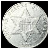 1860 Silver Three-Cent Piece CLOSELY UNCIRCULATED