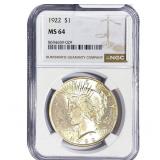 1922 Silver Peace Dollar NGC MS64