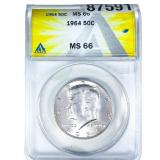 1964 Kennedy Half Dollar ANACS MS66