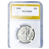 1942 Walking Liberty Half Dollar PGA MS66