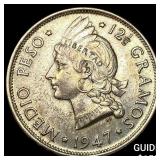 1947 Dominican Republic Silver 1/2 Peso
