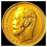 1899 Russia Gold 5 Roubles .1245oz  UNCIRCULATED