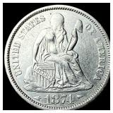1874 Silver Seated Liberty Dime NEARLY UNCIRCULATE