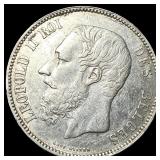 1868 Belgium Silver 5 Francs Leopold II  UNCIRCUL