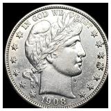 1908-D Silver Barber Half Dollar CLOSELY  UNCIRCU