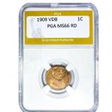 1909 VDB Wheat Cent PGA MS66 RD