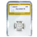 1920-D Mercury Silver Dime PGA MS65 FB