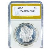 1885-O Morgan Silver Dollar PGA MS64 DMPL