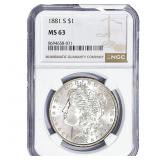 1881-S Morgan Silver Dollar NGC MS63