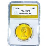 1986 Canada 1oz Gold Maple Leaf PGA MS70
