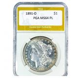 1891-O Morgan Silver Dollar PGA MS64 PL