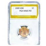 1909 VDB Wheat Cent PGA MS65 RD