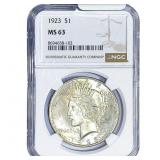 1923 Silver Peace Dollar NGC MS63
