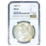 1890 Morgan Silver Dollar NGC MS64