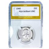 1940 Washington Silver Quarter PGA Brilliant UNC