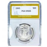1943 Walking Liberty Half Dollar PGA MS66