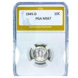 1945-D Mercury Silver Dime PGA MS67