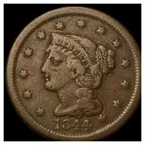 1844 Braided Hair Large Cent LIGHTLY  CIRCULATED