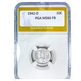 1942-D Mercury Silver Dime PGA MS66 FB