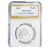 1863 German States BREMEN Silver Thaler PGA MS64